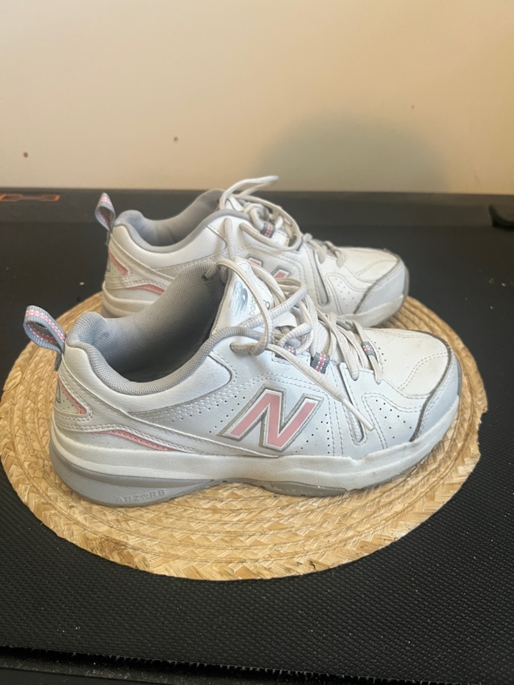 New Balance 608 White and Pink Lace-Up Sneakers